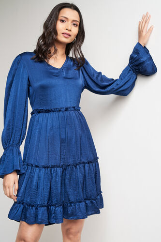 Navy Solid Flared Dress, Navy, image 2